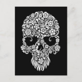 Carte Postale Fleurs et vignes blanches Design crâne sur noir (Devant)