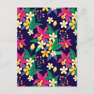 Carte Postale Fleurs Exotiques Colorées Motif Feuilles-23021