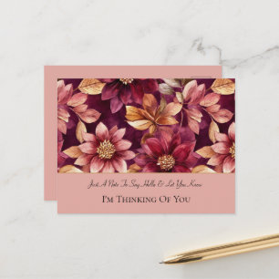 Carte Postale Fleurs Feuilles de Bourgogne Or Pensant à Vous