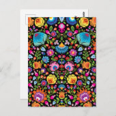 Carte Postale Fleurs folkloriques Wycinanki noir (Devant / Derrière)