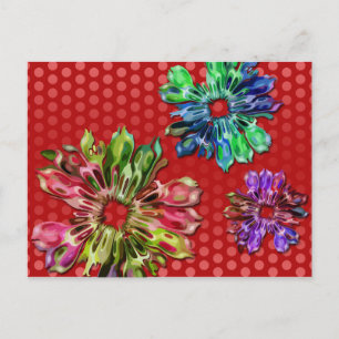 Carte Postale Fleurs fractales abstraites 2D points rouges