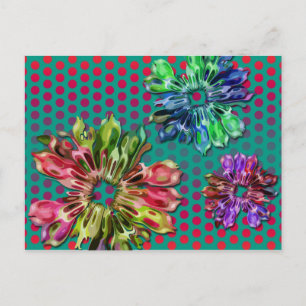 Carte Postale Fleurs fractales abstraites 2D   points rouges ver