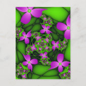 Carte Postale Fleurs fractales abstraites néon rose vert moderne (Devant)