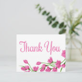 Carte Postale Fleurs Fuchsia Merci Rose Et Blanc Floral (Debout devant)
