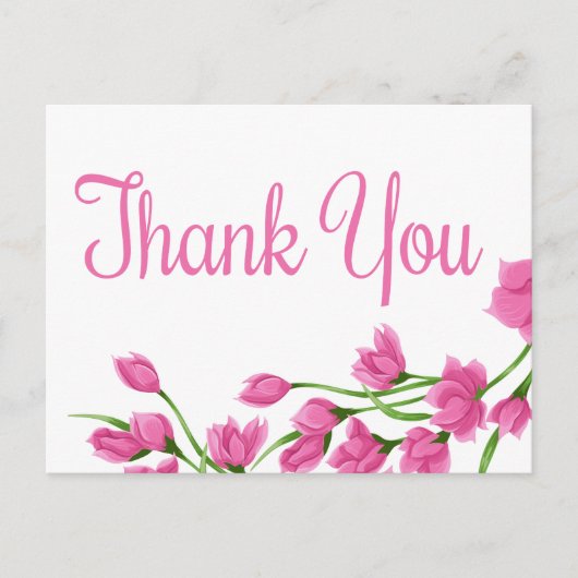 Carte Postale Fleurs Fuchsia Merci Rose Et Blanc Floral (Devant)