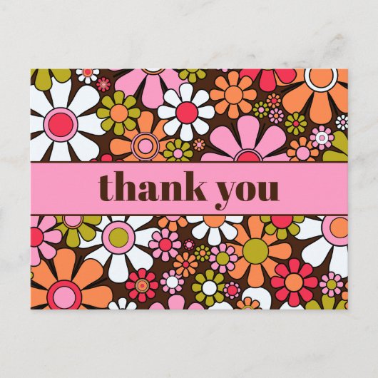 Carte Postale Fleurs Groovy Rétro Florales 60s 70s Merci (Devant)