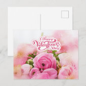Carte Postale Fleurs Heureuses Saintes-Valentin roses (Devant / Derrière)