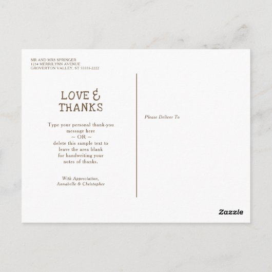 Carte Postale Fleurs Jar en bois rustique Mason MERCI Mariage (Dos)