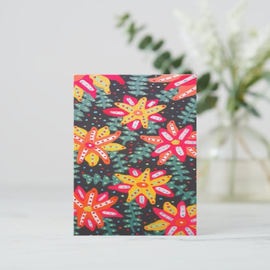 Carte Postale Fleurs jaunes et orange audacieuses sur fond noir (Debout devant)