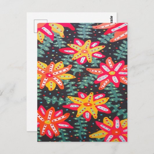 Carte Postale Fleurs jaunes et orange en gras sur noir (Devant / Derrière)