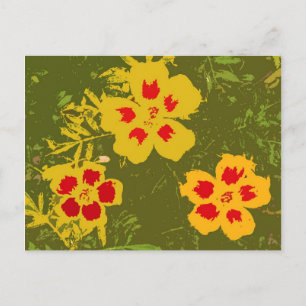Carte Postale Fleurs Jaunes et Rouges Vintage