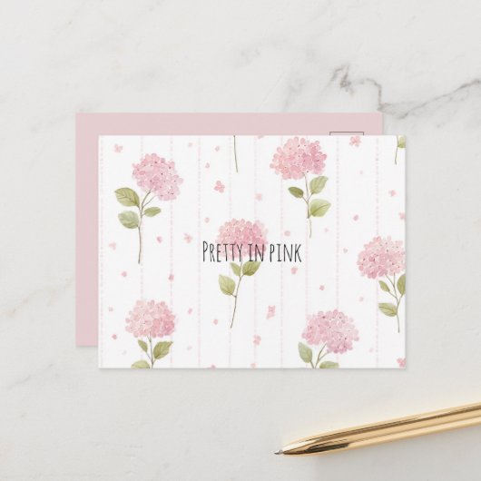 Carte Postale Fleurs jolies en rose (Devant/Arrière en situation)