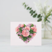 Carte Postale Fleurs Lilac violettes et Roses roses rose Coeur F (Debout devant)