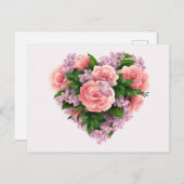 Carte Postale Fleurs Lilac violettes et Roses roses rose Coeur F (Devant / Derrière)