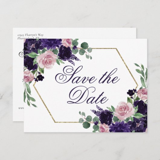 Carte Postale Fleurs Luxuriantes | Rose Violette et Rose Enregis (Devant / Derrière)