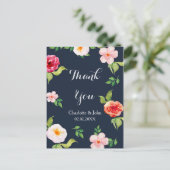 Carte Postale fleurs marine et argent mariage d'aquarelle (Debout devant)