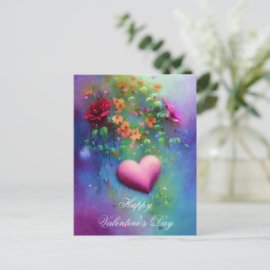 Carte Postale Fleurs mélanées et coeur valentin (Debout devant)