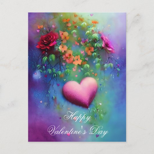 Carte Postale Fleurs mélanées et coeur valentin (Devant)