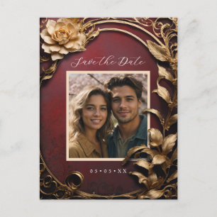 Carte Postale Fleurs métalliques photo enregistrer la date