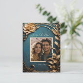 Carte Postale Fleurs métalliques photo enregistrer la date (Debout devant)