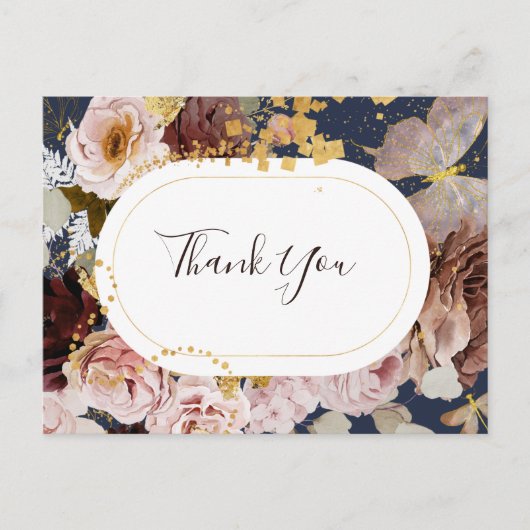 Carte Postale Fleurs Moderne au Rouge | Remerciements de Mariage (Devant)