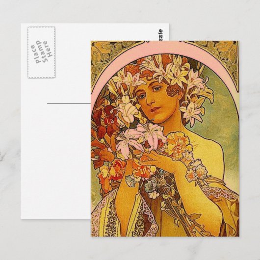 Carte Postale fleurs mucha (Devant / Derrière)