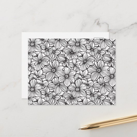 Carte Postale Fleurs Noir Blanc (Devant/Arrière en situation)
