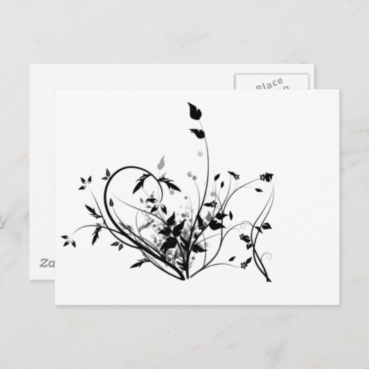 Carte Postale Fleurs Noires Et Blanches (Devant / Derrière)