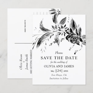 Carte Postale Fleurs noires et blanches florales Enregistrer la 