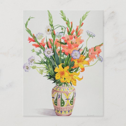 Carte Postale Fleurs orange et bleues dans un vase marocain (Devant)