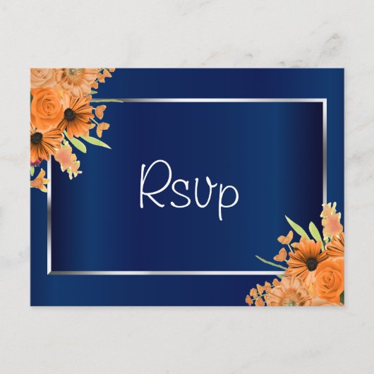 Carte Postale Fleurs orange sur fond bleu marine (Devant)