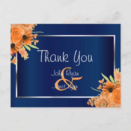 Carte Postale Fleurs oranges sur fond bleu marine (Devant)