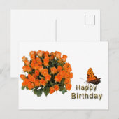 Carte Postale Fleurs Papillon Joyeux Anniversaire  (Devant / Derrière)