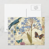 Carte Postale Fleurs, papillons et collage d'oiseaux (Devant / Derrière)