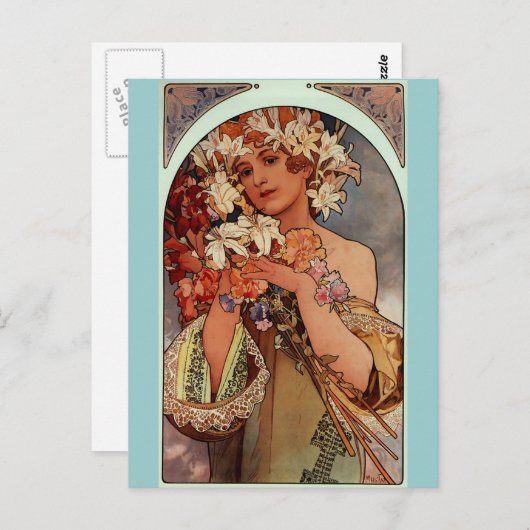 Carte Postale Fleurs - par Alphonse Mucha (Devant / Derrière)