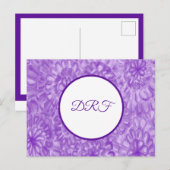Carte Postale Fleurs peintes violettes avec Monogramme (Devant / Derrière)
