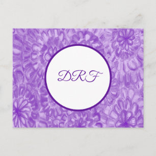 Carte Postale Fleurs peintes violettes avec Monogramme