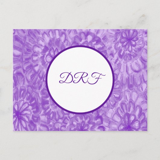 Carte Postale Fleurs peintes violettes avec Monogramme (Devant)