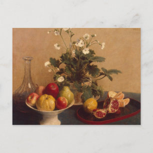 Carte Postale Fleurs, plat avec fruits et carafe, 1865