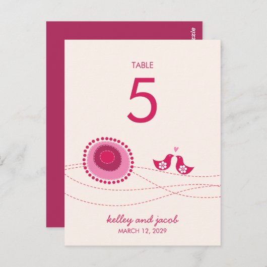 Carte Postale Fleurs pointillées roses mignonette Baiser Birds C (Devant / Derrière)