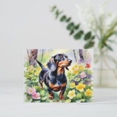 Carte Postale Fleurs Primrose De Printemps De Chien De Saucisson (Debout devant)