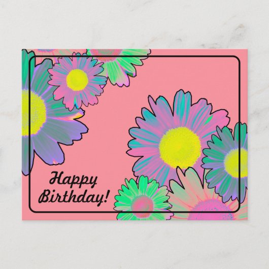 Carte Postale Fleurs Psychedéliques Joyeux Anniversaire (Devant)