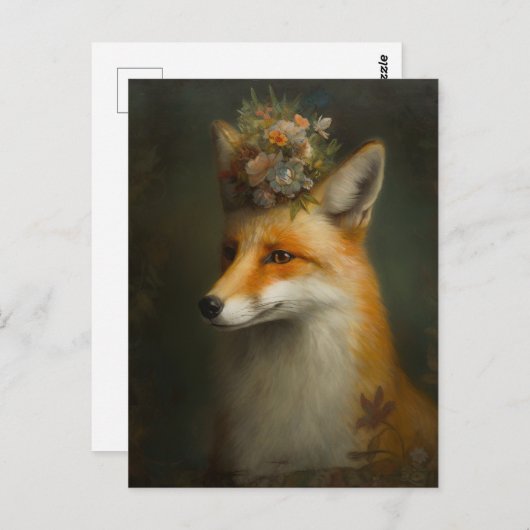 Carte Postale Fleurs Red Fox sur la tête (Devant / Derrière)