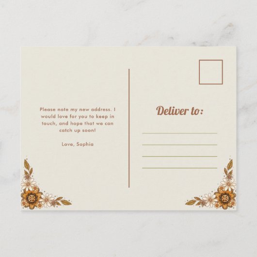 Carte Postale Fleurs rétro | Nouveau Faire-part de déplacement d (Dos)