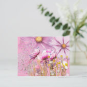 Carte postale fleurs rose (Debout devant)
