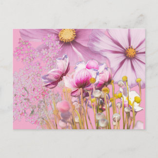Carte postale fleurs rose