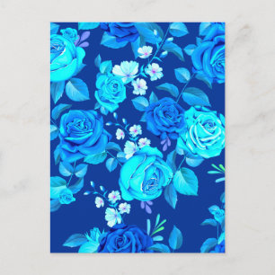Carte Postale Fleurs Rose bleu classique Motif-876