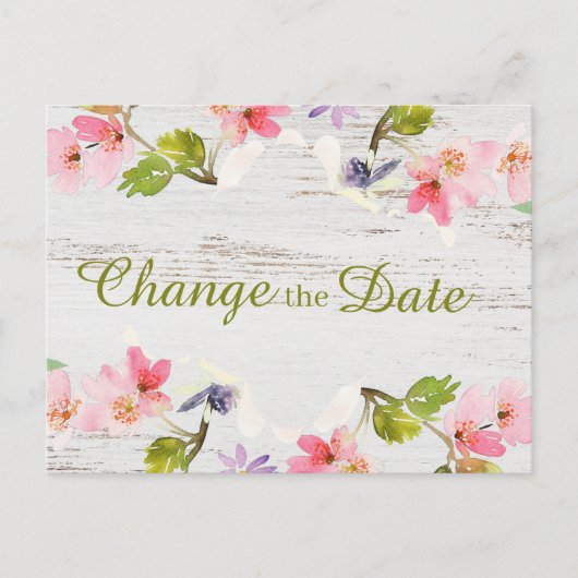 Carte Postale Fleurs Rose Rustique sur Bois Blanc Changer la Dat (Devant)