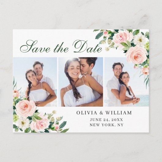 Carte Postale Fleurs rose vif 3 PHOTO Mariage Enregistrer la dat (Devant)