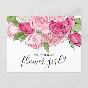Carte postale Fleurs roses aquarelle rose pour ma